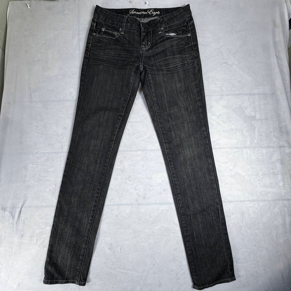 American Eagle Outfitters Womens Jeans Black Denim Straight Leg 5-Pocket Whisker
